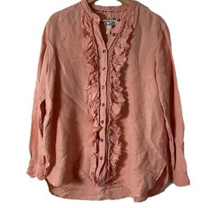 Anthropologie Pilcro & The Letterpress Peach Ruffled ButtonUp Linen Blouse Sz. M